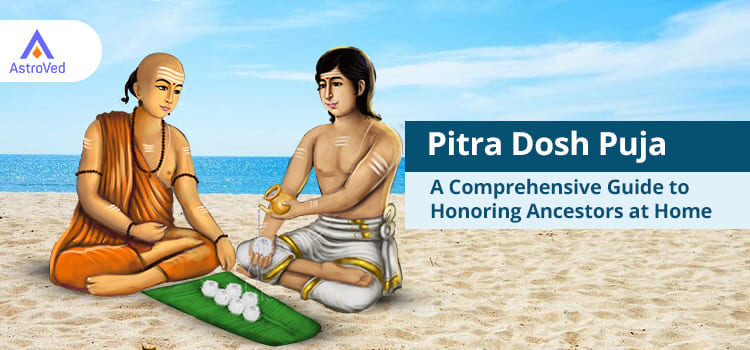 Pitru Dosha Pooja at home setup with lamp, flowers, and offerings