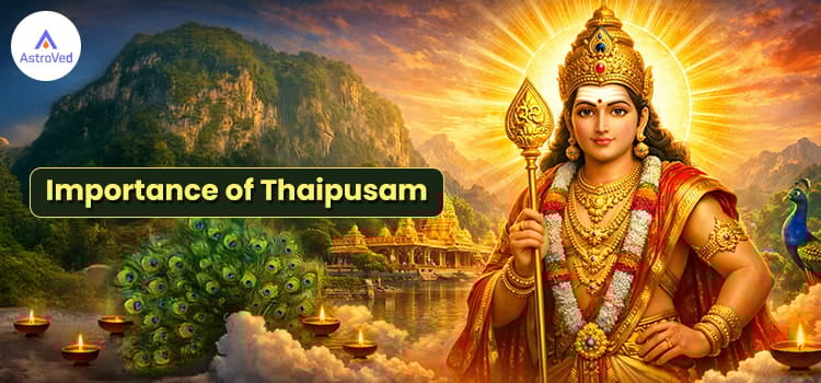 Murugan, the Hindu god of war, wearing a golden crown and holding a spear, with a radiant halo and temple landscape behind him.